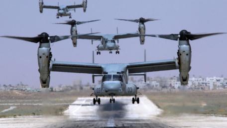 Osprey Aircraft in Action Above the Terrain wallpaper