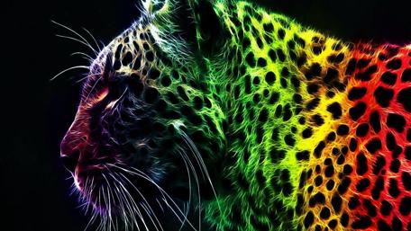 Vibrant Neon Leopard in Abstract Colors wallpaper