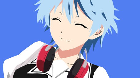 Anime Character with Headphones on a Blue Background wallpaper