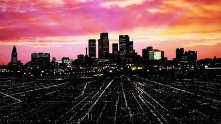 Vibrant Sunset Over Los Angeles Skyline wallpaper