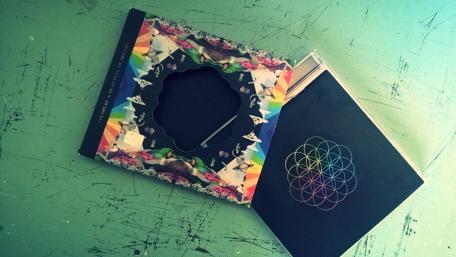 Colorful Album Covers on Textured Surface wallpaper