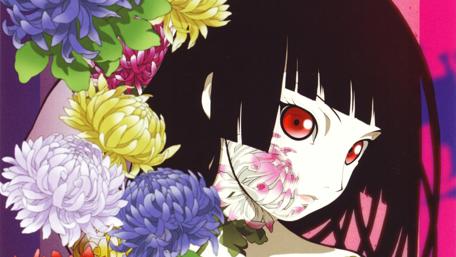 Mysterious Hell Girl with Floral Contrast wallpaper