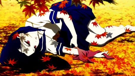 Elegance of Hell Girl in Autumn Foliage wallpaper