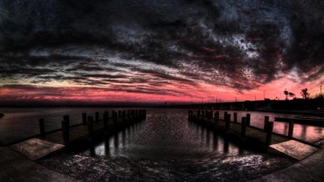 Ethereal Dusk over Serene Pier wallpaper