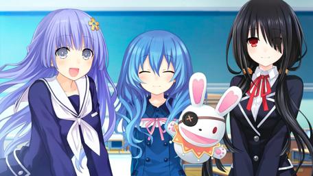 Date A Live Trio Smiles in Classroom Setting wallpaper