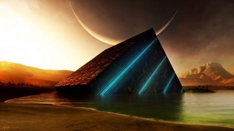 Mystical Cube by the Moonlit Lake wallpaper