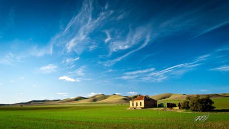Serene Homestead in Lush Green Landscape wallpaper