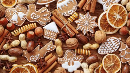 Festive Christmas Cookies and Nuts Wallpaper wallpaper