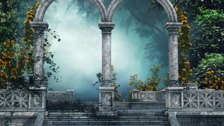 Enchanting Stone Archway in Mystical Forest wallpaper