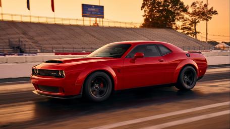 Red Dodge Challenger SRT Demon in Action wallpaper