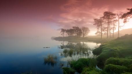 Misty Morning by the Scottish Lake wallpaper