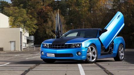 Sleek Blue Chevrolet Camaro with Lifting Doors wallpaper
