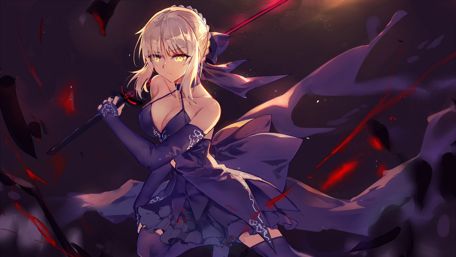 Saber in Battle Amidst Crimson Shadows wallpaper