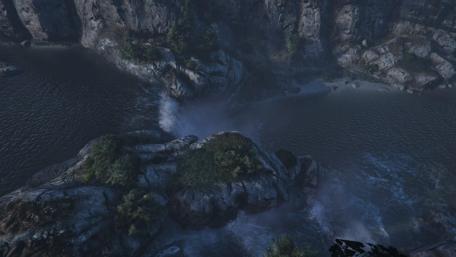 Tranquil Morning Waters Amidst Rocky Shores wallpaper