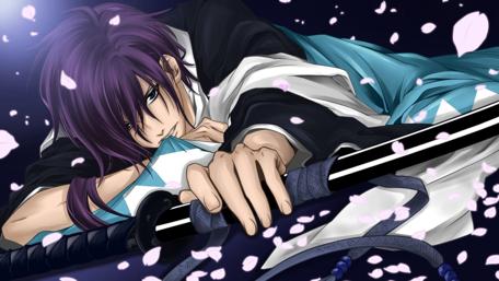 Silent Warrior Surrounded by Petals wallpaper