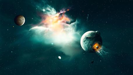 Shimmering Cosmos: A Celestial Dance of Light and Planets wallpaper
