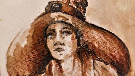 Elegant Hat Portrait in Watercolor Technique wallpaper