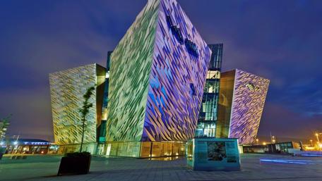 Titanic Belfast Lit Up at Night wallpaper