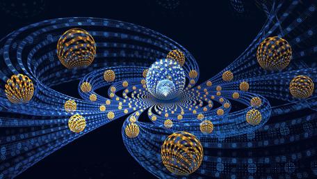 Golden Spheres and Blue Swirls in 4K wallpaper