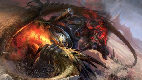 Epic Clash of Fire and Steel wallpaper