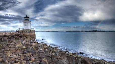Lighthouse by the Rainbow Coastline wallpaper