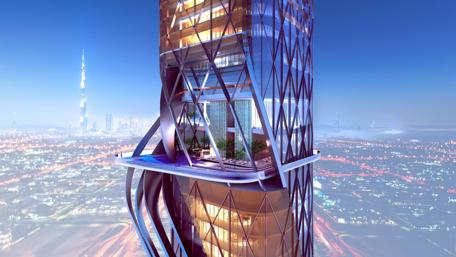 Futuristic Skyscraper Design in Dubai Cityscape wallpaper