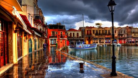 Enchanting Streets of Greece by the Waterfront wallpaper
