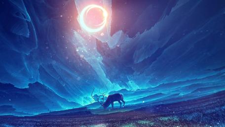Mystical Deer in Enchanted Landscape. wallpaper