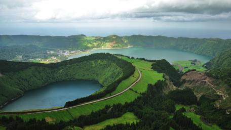 Azores Crater Lakes Serenity in Portugal's Green Landscape wallpaper