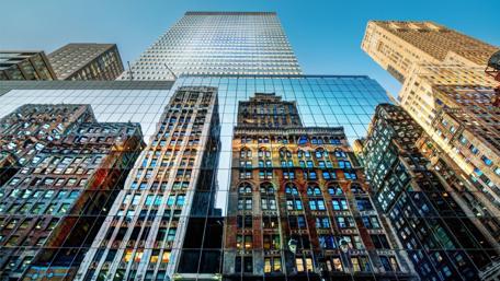 Urban Reflections in New York City Skyline wallpaper