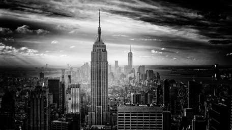 Empire State Silhouetted in Monochrome Cityscape wallpaper
