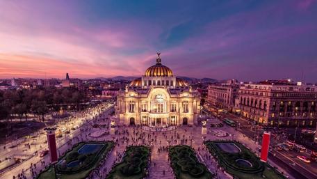 Purple Dusk Over City Square wallpaper