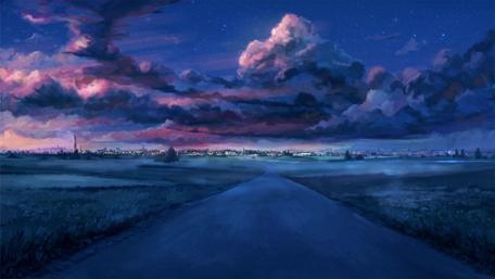 Starry Night Over Tranquil Country Road wallpaper