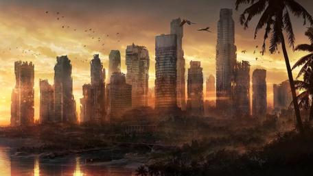 Sunset Over Apocalyptic Ruins wallpaper
