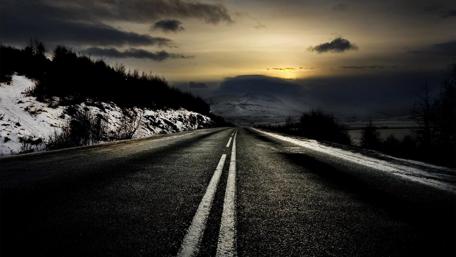 Endless Road Through Winter Sunset wallpaper