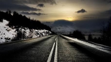 Endless Road Through Winter Landscape wallpaper