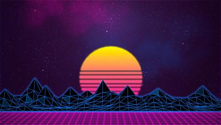 Neon Retro Mountainscape at Dusk wallpaper