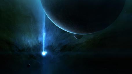 Galactic Mystery Unveiled by Cosmic Light Beam wallpaper