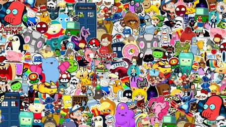 Whimsical Cartoon Mashup Extravaganza wallpaper