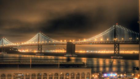Brilliant City Lights Over the Bridge at Night wallpaper