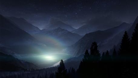 Majestic Mountains Under Starlit Sky wallpaper
