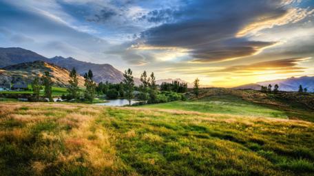 Golden Horizon in New Zealand's Landscape wallpaper