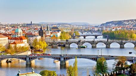 Stunning Prague Bridges Over Vltava River in Springtime wallpaper