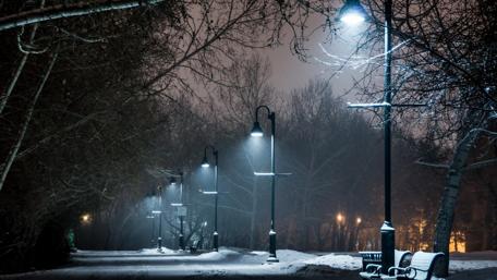 Winter's Tranquil Night Walkway wallpaper