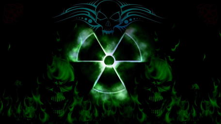 Glowing Hazard Amidst Skull Shadows wallpaper