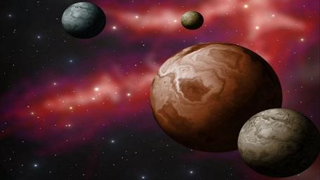 Mysterious Celestial Bodies Orbiting Dark Space wallpaper