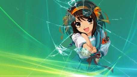 Joyful Anime Character Amidst Shattered Glass Effect wallpaper