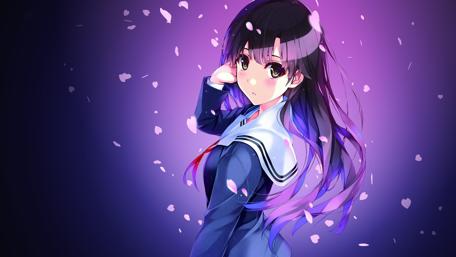 Ethereal Anime Girl with Fluttering Cherry Blossoms wallpaper