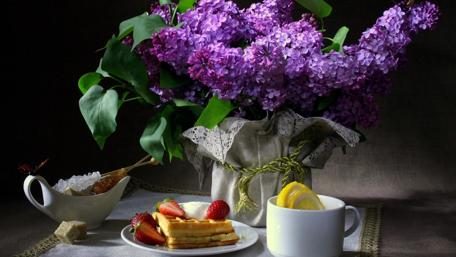 Floral Breakfast with Goffri and Tea wallpaper