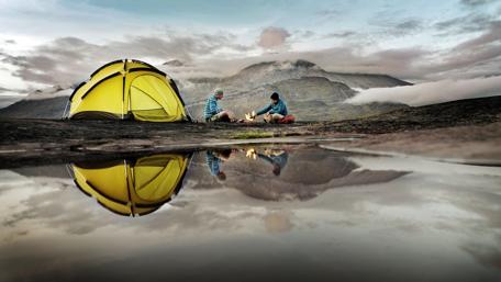 Serene Camping Reflection in Nature's Embrace wallpaper